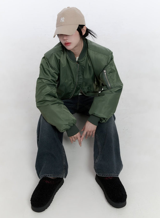 stylish-solid-zip-up-bomber-jacket-cd416 / Dark green