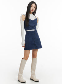 checkered-buttoned-mini-skirt-cj408 / Dark blue