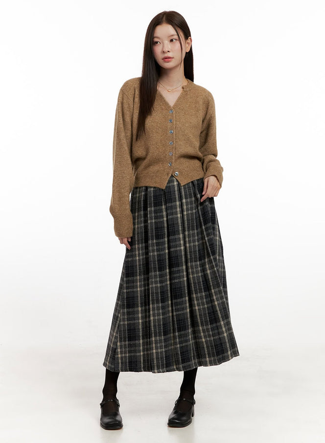 plaid-print-maxi-skirt-on422 / Dark blue