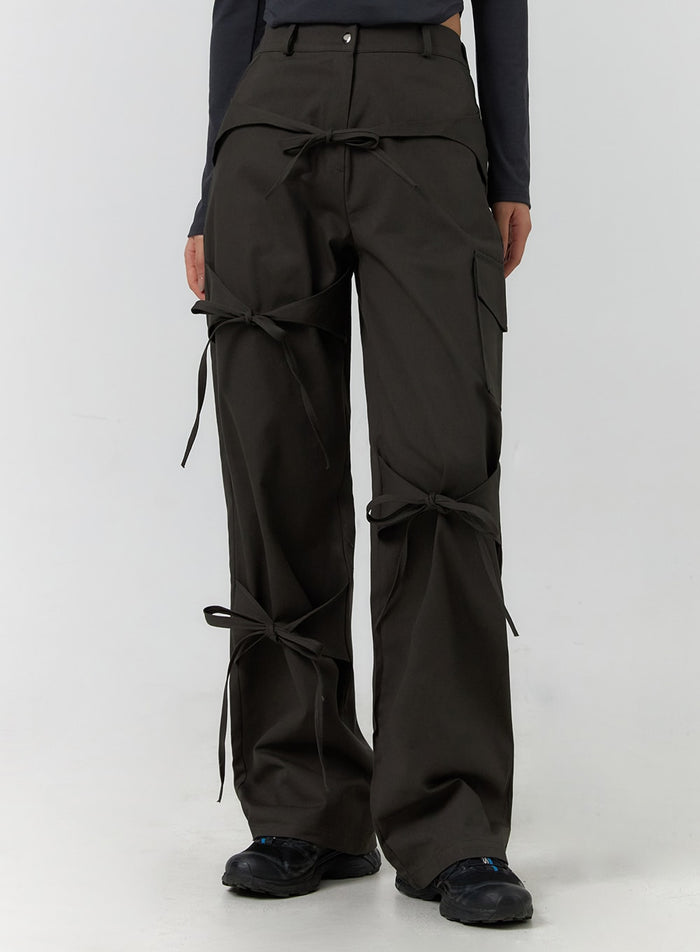 ribbon-detail-cargo-pants-cf401 / Dark gray