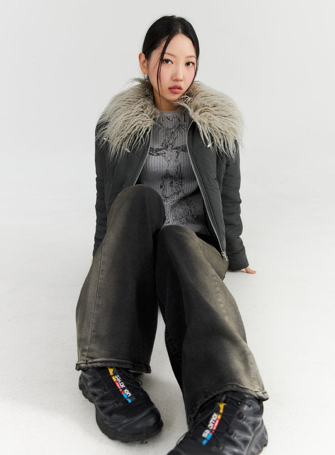 faux-fur-bomber-jacket-cn315 / Dark gray