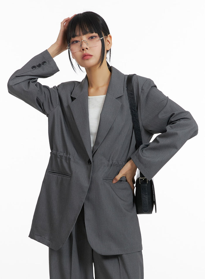 solid-oversized-waist-string-blazer-jacket-im414 / Dark gray