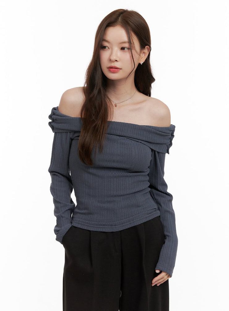 off-shoulder-buttoned-slim-fit-tshirt-od403 / Dark gray