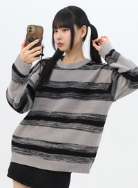 stripe-knit-sweater-in310 / Dark gray
