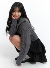 cable-knit-crop-sweater-oj426 / Dark gray