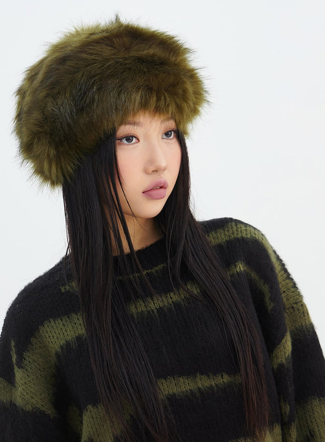 faux-fur-bucket-hat-in317 / Dark green