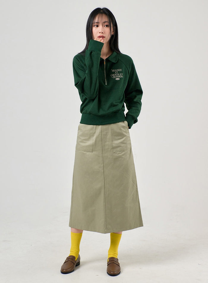 basic-solid-mid-skirt-of406 / Dark green