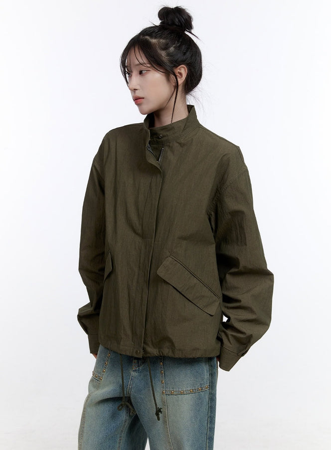 draw-string-zip-up-jacket-co418 / Dark green