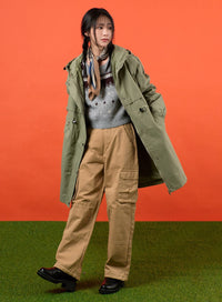 solid-hooded-trench-coat-of405 / Dark green