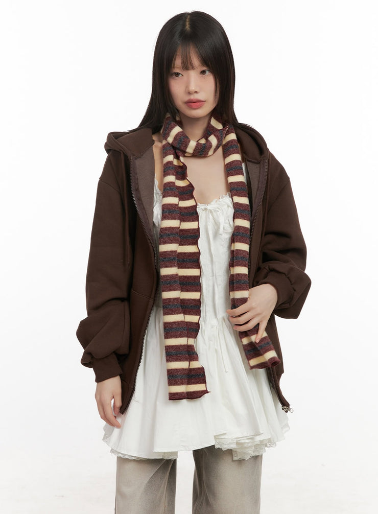 lettuce-hem-striped-scarf-cd426 / Dark red