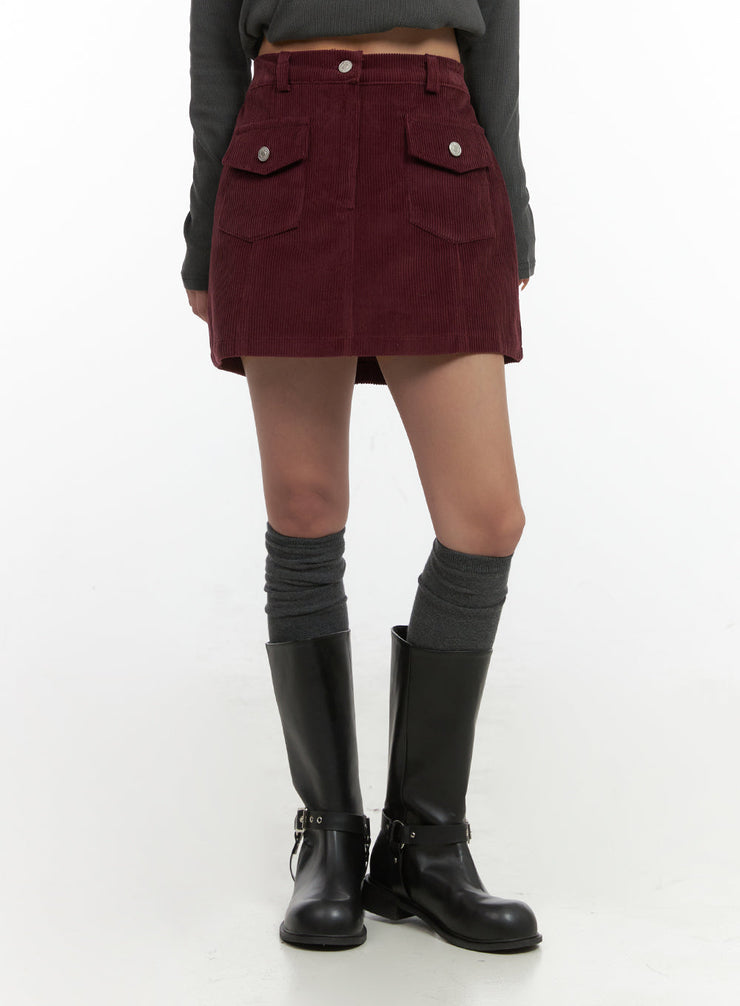 pocketed-corduroy-mini-skirt-co415 / Dark red