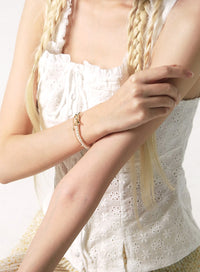 bowknot-pearl-bracelet-set-ij419 / Dark yellow