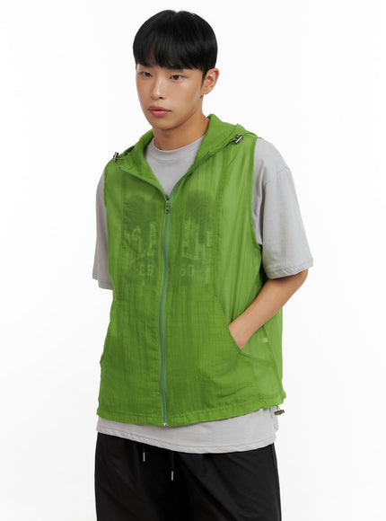 mens-nylon-zip-up-hooded-vest-cl429 / Green