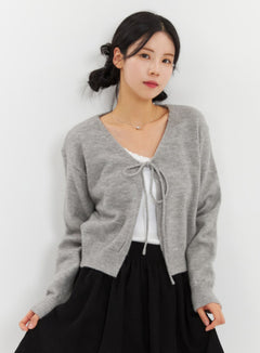 v-neck-tie-cardigan-od321 / Gray