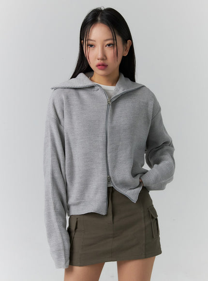 basic-two-way-zip-up-knit-sweater-cd304-1 / Gray