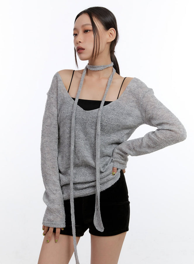 woolen-whisper-v-neck-top-co431 / Gray