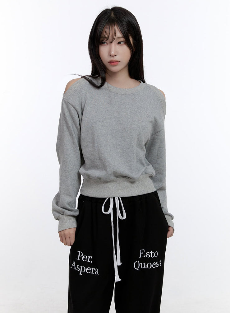 round-neck-cutout-sweatshirt-co418 / Gray