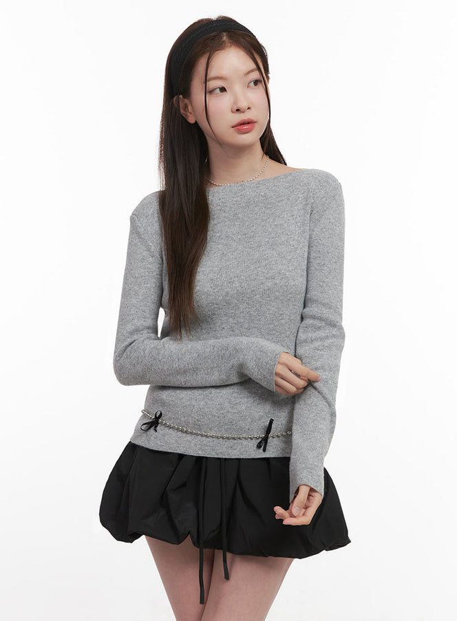 Elegant Boat-Neck Knit Sweater IJ530