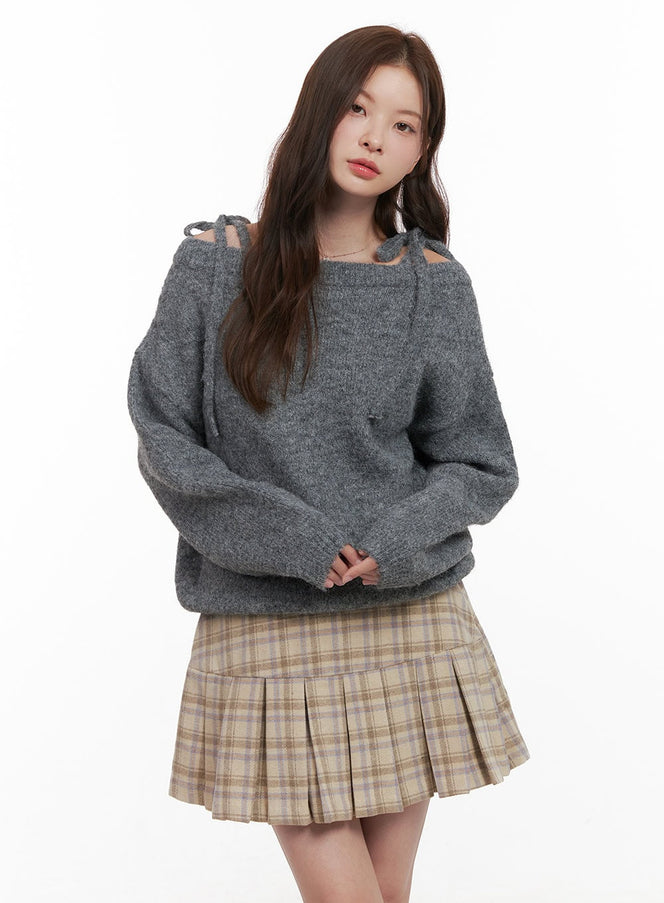 wool-blend-strap-shoulder-sweater-od403 / Gray