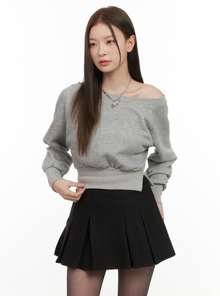 asymmetric-one-shoulder-crop-sweatshirt-od412 / Gray