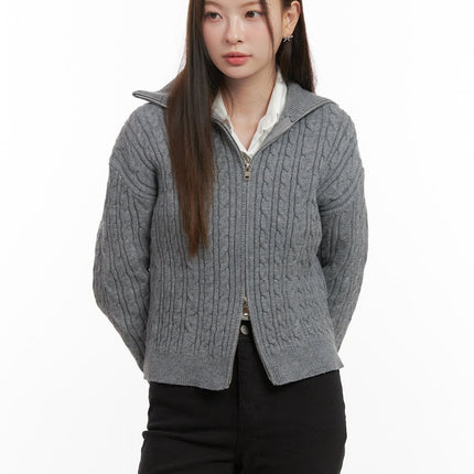 cable-knit-zip-up-cardigan-od418 / Gray