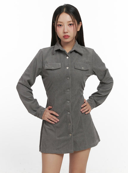 solid-buttoned-corduroy-mini-dress-cn415 / Gray