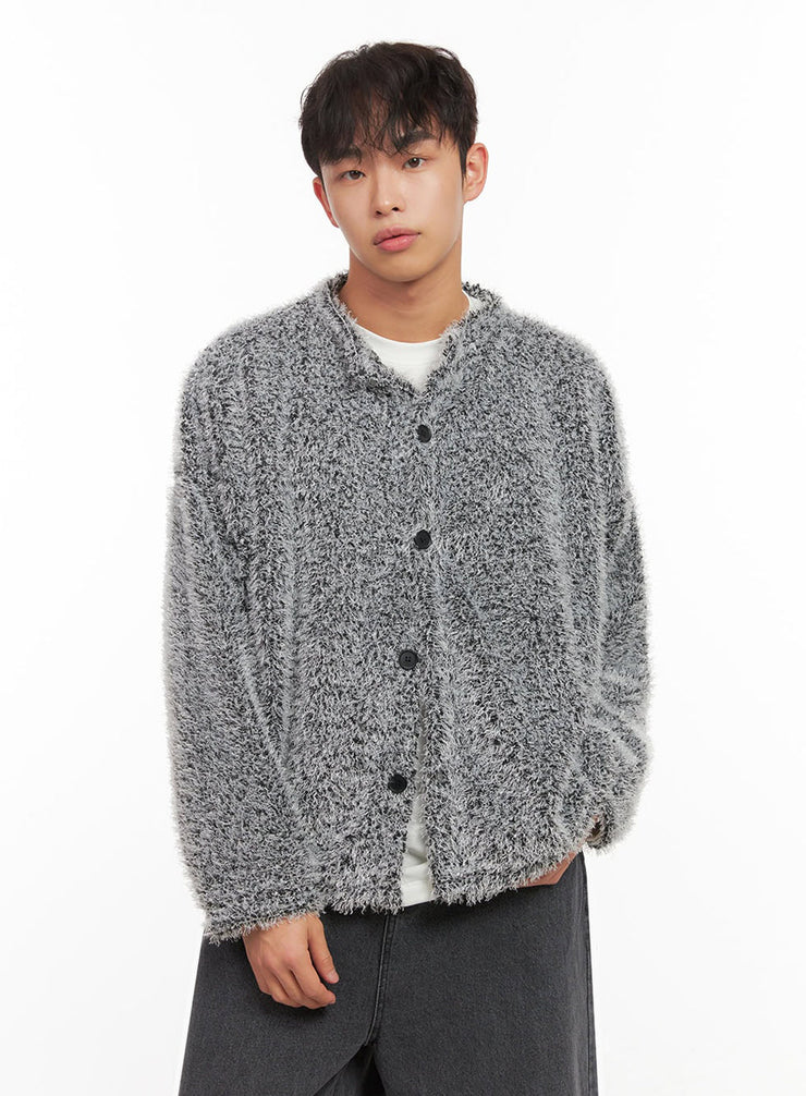 mens-fuzzy-buttoned-cardigan-id427 / Gray