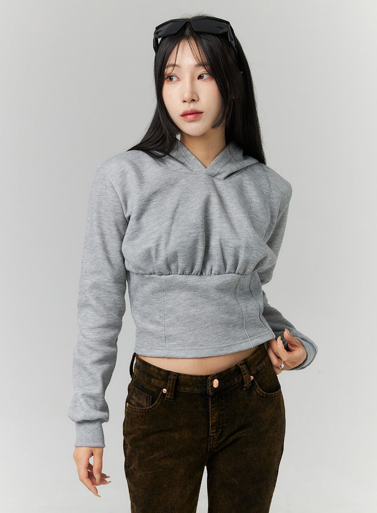 wide-band-shirring-hooded-top-cn320 / Gray