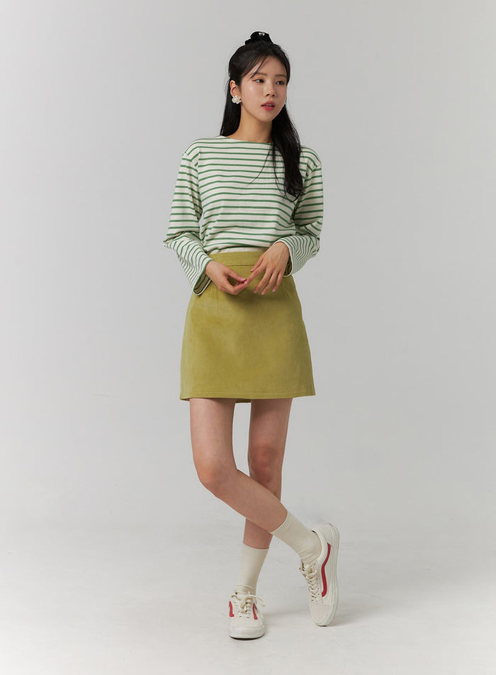 corduroy-zipper-mini-skirt-oj423 / Green