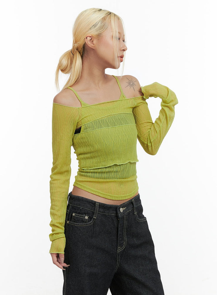 sheer-bliss-off-shoulder-crop-top-co415 / Green