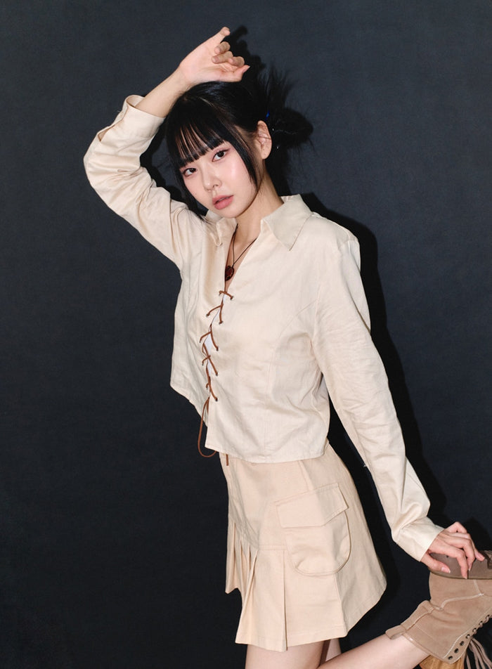 front-strap-blouse-is322 / Light beige