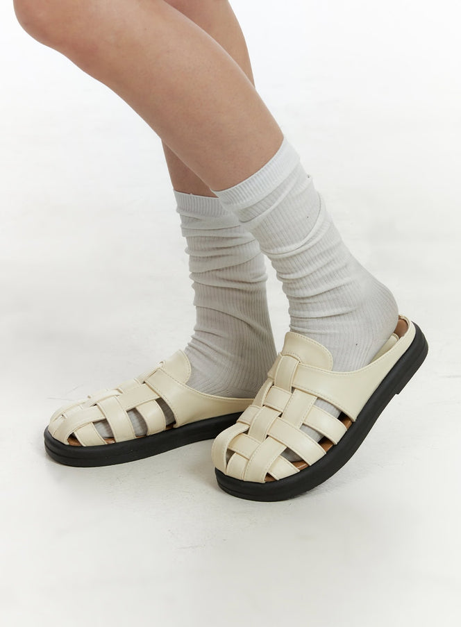 summer-woven-slides-ou413 / Light beige