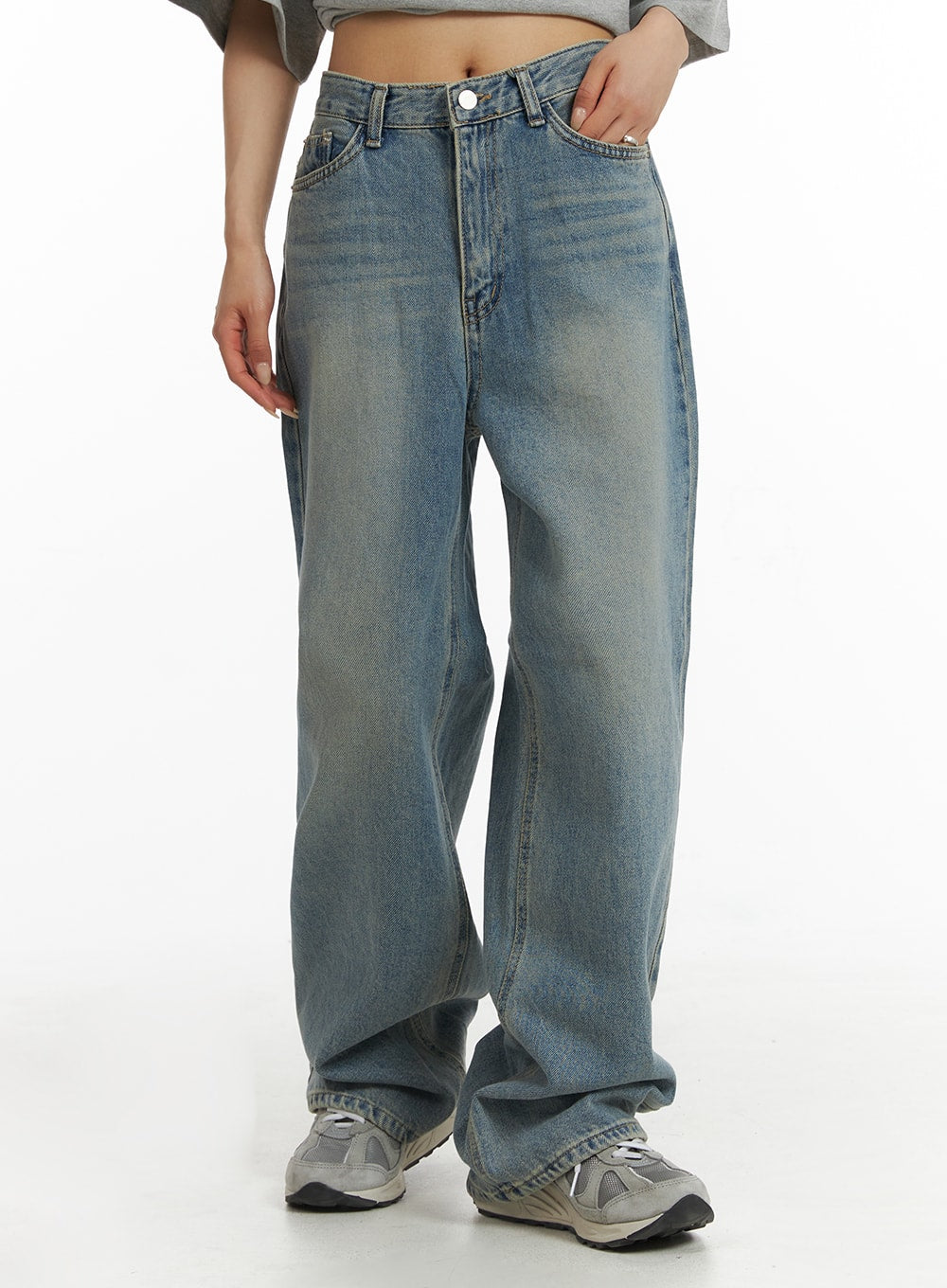 washed-wide-denim-jeans-cf401 / Light blue