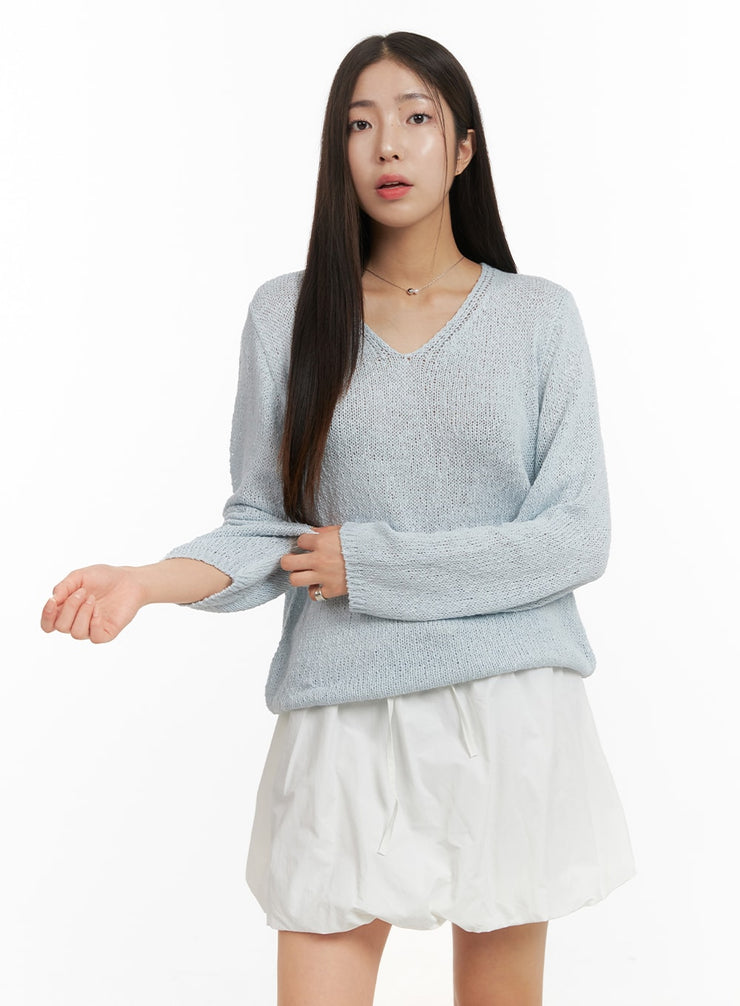 v-neck-sheer-sweater-oa429 / Light blue