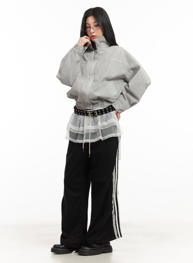 oversized-collared-zip-up-jacket-cm504 / Light gray