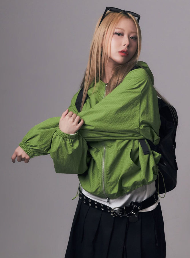 Hooded Zip-Up Windbreaker Crop Jacket CM506