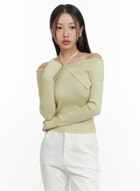 ribbed-halter-knit-top-oa415 / Light green
