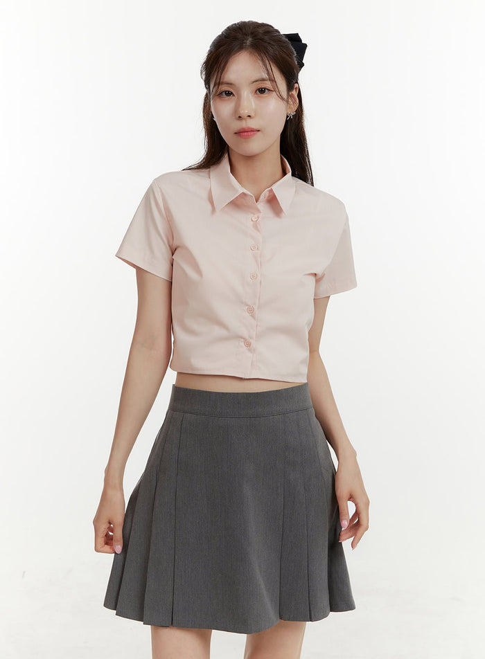 solid-collar-crop-shirt-oy409 / Pink