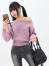 boat-neck-knit-sweater-in310 / Purple