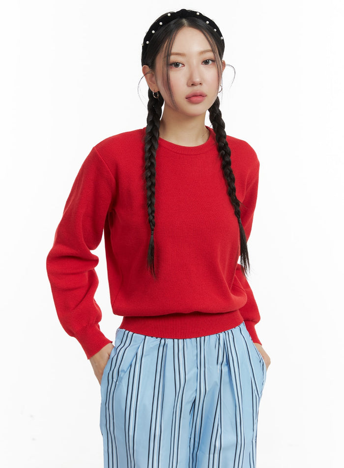 cozy-chic-round-neck-sweater-om429 / Red