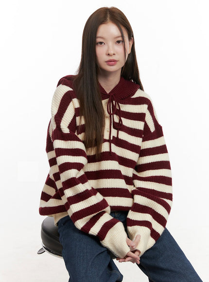 oversized-striped-hoodie-od417 / Red