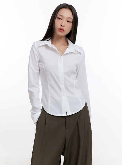 slim-fit-collared-blouse-cn420 / White