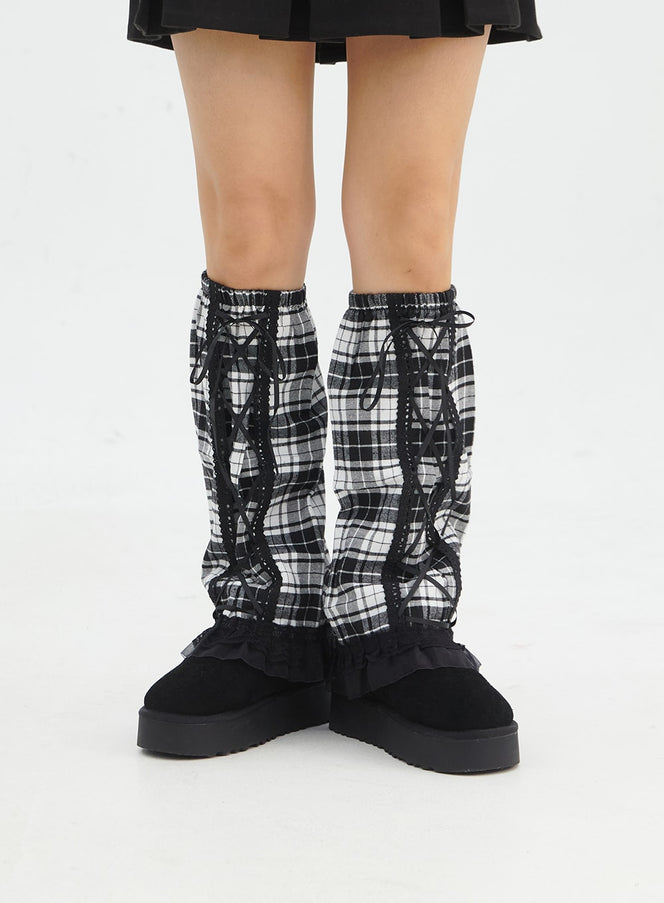 plaid-tied-leg-warmers-in316 / White