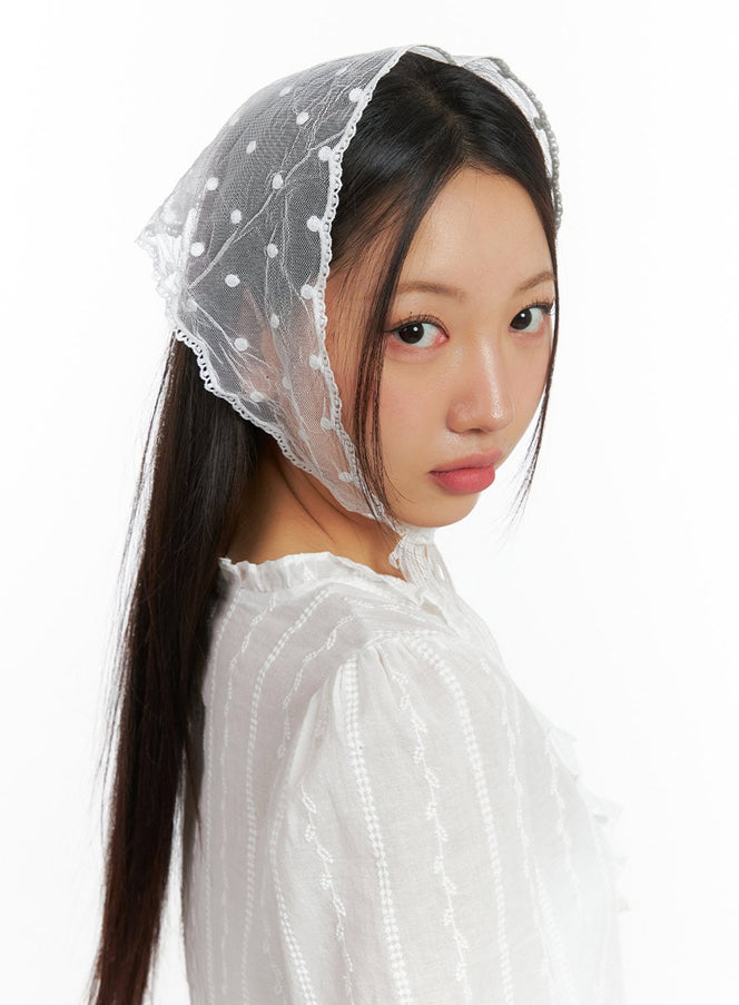 see-through-polka-dot-head-scarf-is402 / White