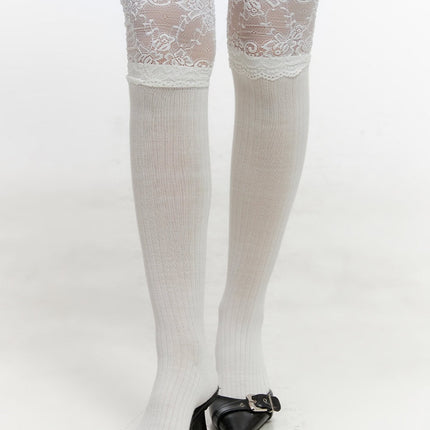 lace-knee-high-socks-cn427 / White