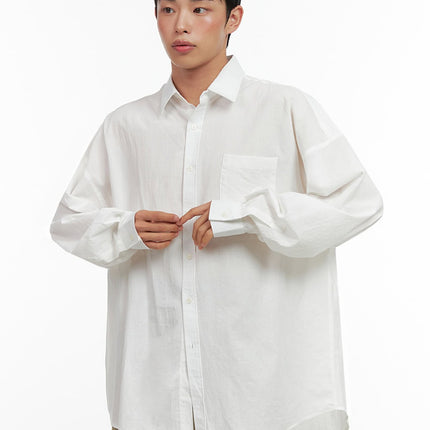 mens-oversized-cotton-button-down-shirt-in426 / White