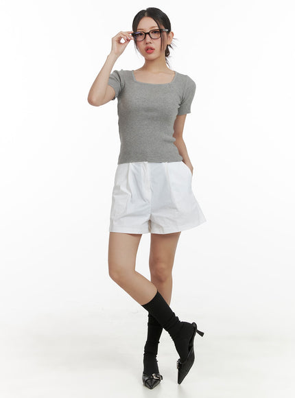 pintuck-solid-cotton-shorts-oa419 / White