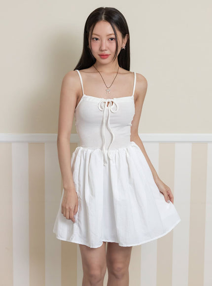 cotton-flare-ribbon-mini-dress-oy427 / White