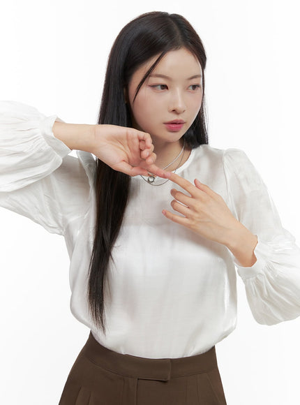 satin-puff-sleeve-blouse-oo416 / White