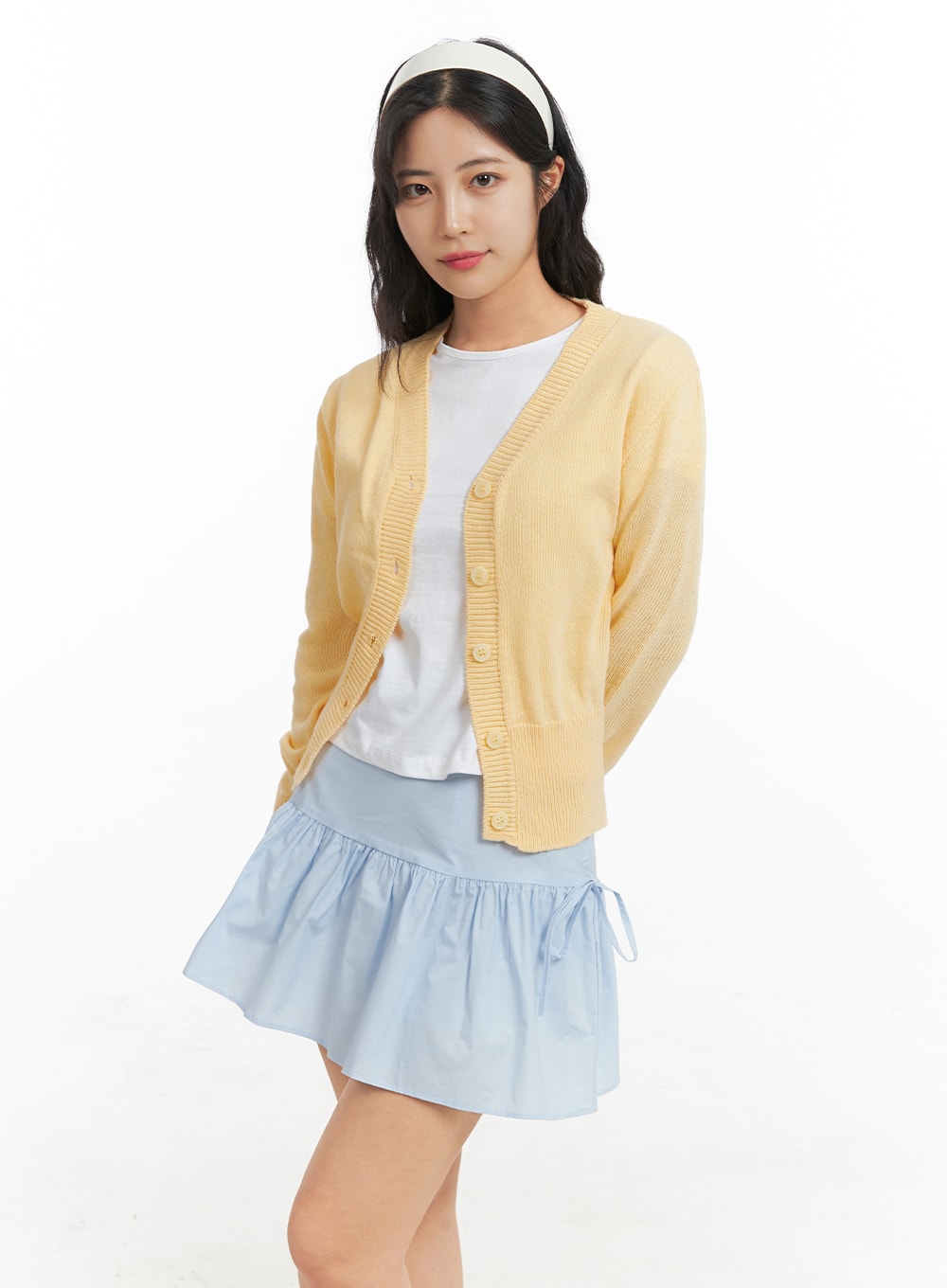 v-neck-knit-cardigan-om427 / Yellow